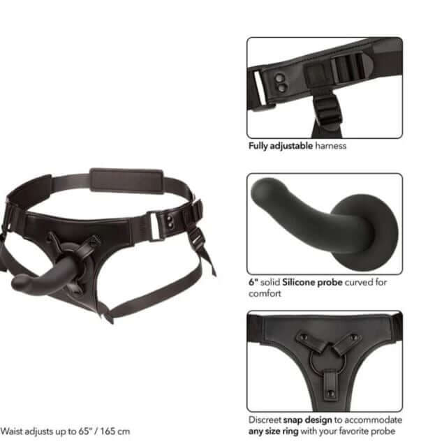 Adjustable Onyxxx Jock Strap with 6” Silicone Probe for versatile play, featuring a secure fit and discreet snap design.