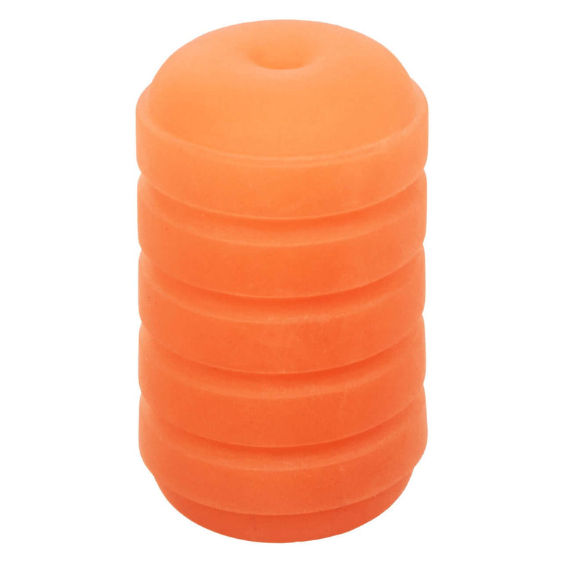 Pop Sock!™ Ribbed Orange reversible masturbator with multi-textured design for varied stimulation during solo play.