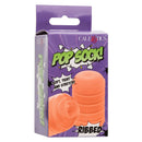 Pop Sock!™ Ribbed Orange reversible masturbator packaging with playful purple design