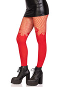 Leg Avenue Opaque Flame Tights With Fishnet Top One Size Red showcased with bold red opaque legs and fishnet detailing.