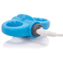 Screaming O Charged Yoga Rechargeable Vibe Ring Blue close-up showing charging port and flexible design.