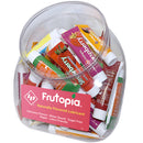 Frutopia 12ml Flavored Lubricant Tubes Jar displayed in a clear fishbowl, showcasing colorful fruit-flavored tubes.