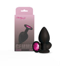 Gemma Pink Gem Black Silicone Anal Plug Large with a pink gem and black silicone body, part of the Cheeky Charms collection.
