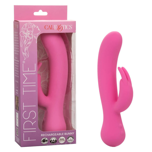 First Time Rechargeable Bunny dual stimulation waterproof vibrator with turbo boost in packaging and out of box.