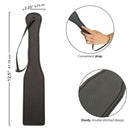 Nocturnal™ Collection Paddle dimensions and close-up, featuring sturdy double-stitched design and convenient strap for impact play.