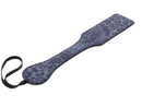 Blue leopard-print faux leather paddle with gold studs for stylish impact play.