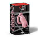 Kink Chastity Pansy Cock Cage Medium Pink packaging featuring smooth chastity device and customizable features.