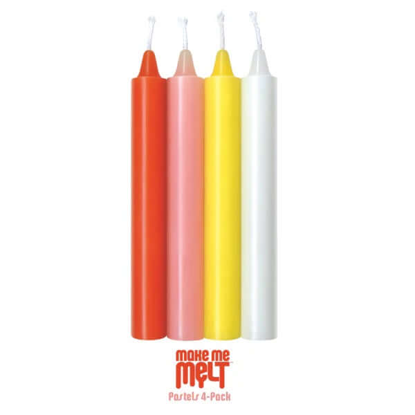9'S Make Me Melt Candle Passionettes in pastel colors set of four for sensual BDSM wax play made from 100% paraffin wax