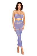 Dreamgirl Bodystocking Gown One Size Lavender Haze featuring a crochet knit pattern and strapless design in lavender color.