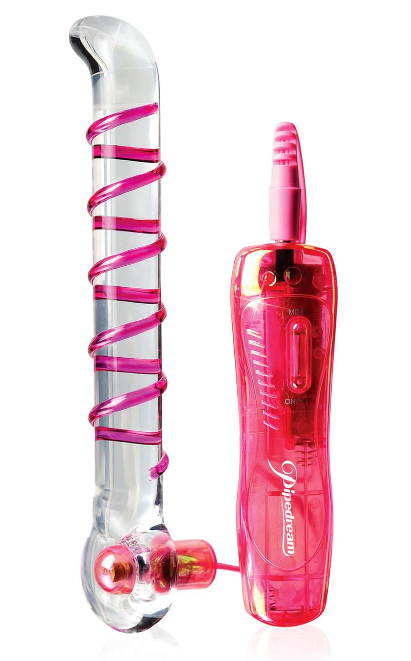 Icicles No. 4 10-Function Glass G-Spot Vibrating Wand with pink ribbon and power supply