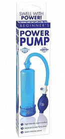 Beginners Power Penis Pump Blue packaging showing high suction power and quick release valve.