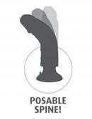 Illustration of a King Cock 8 inches Vibrating Dildo Beige with posable spine feature.