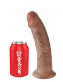 King Cock 9 inches Cock Tan Dildo next to a soda can for size comparison.