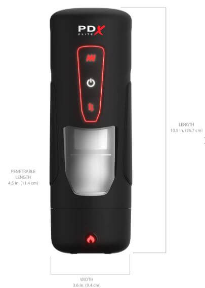 PDX ELITE Milk Me Hotter Intermittent Thrusting Stroker - Black with customizable thrusting patterns and ultra-soft materials.