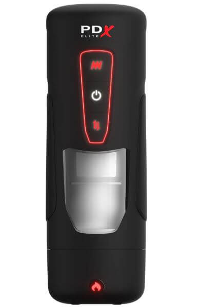PDX ELITE Milk Me Hotter Intermittent Thrusting Stroker - Black with powerful thrusting action and customizable patterns for hands-free play