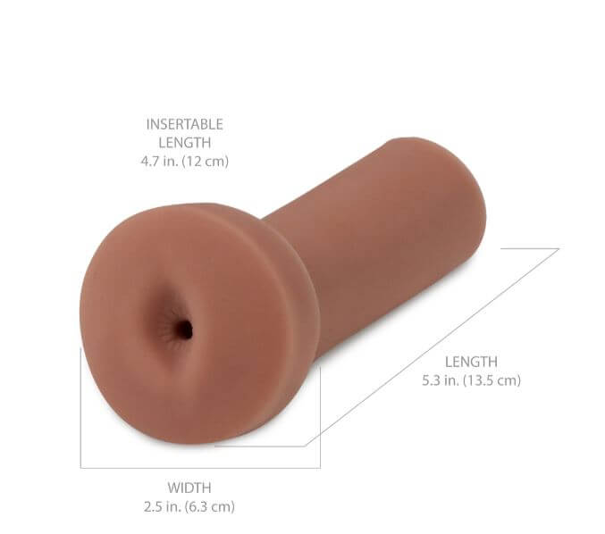 PDX Extreme Freshman Fuckslut Brown Stroker dimensions: insertable length 4.7 inches, length 5.3 inches, width 2.5 inches