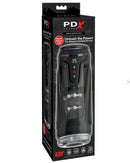 PDX Elite Moto Bator Pro Masturbator Black packaging featuring thrusting and warming functions for intense pleasure.