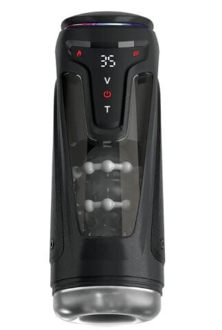 PDX Elite Moto Bator Pro Masturbator Black showcasing its sleek design and control panel for enhanced pleasure.