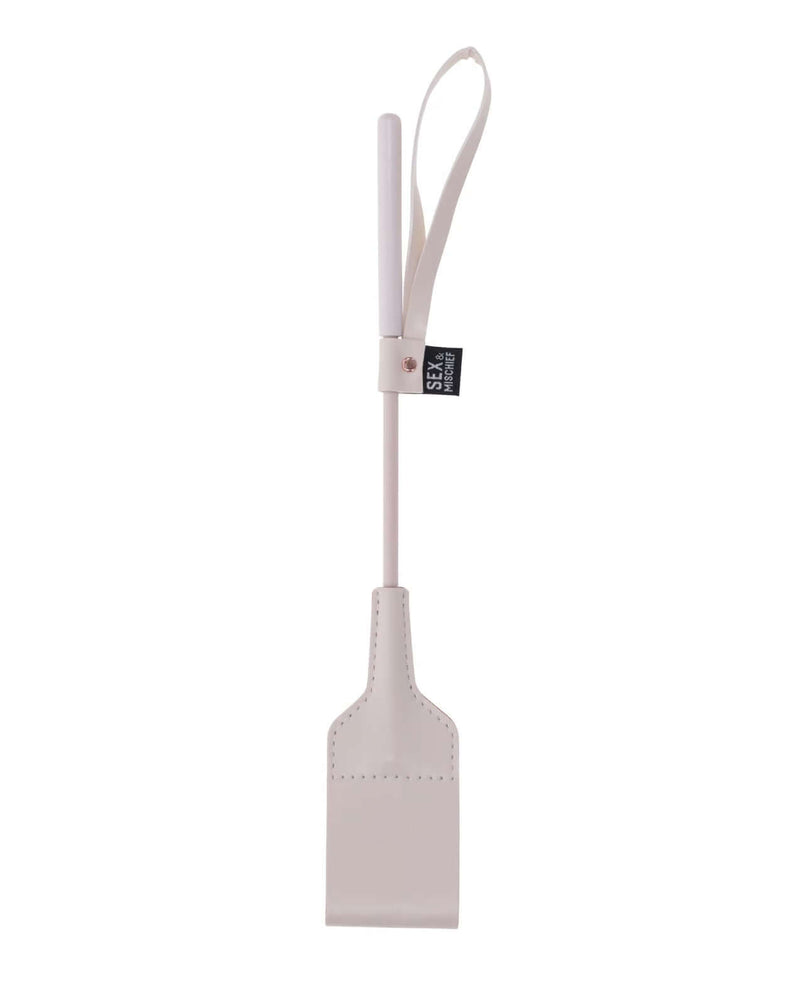 Bright peach faux leather Peaches 'n CreaMe Riding Crop with flexible shaft, 12 inches long, perfect for playful taps and teases.