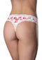Peach print crotchless thong with lace trim from Sweet Treats Collection by Magic Silk, featuring a playful and seductive design.