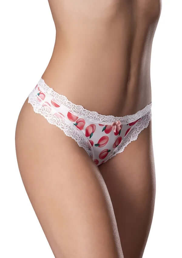 Crotchless Thong S/M Peach with Lace Trim by Magic Silk in Sweet Treats Collection