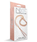 Nixie Pearl Drop Tweezer Nipple Clamps Rose Gold packaging featuring a pearl drop design and rose gold accents.
