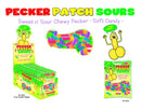 Hott Products Sour Pecker Patch Candy Display 12 Pieces with colorful cheery candy shapes for adult parties.
