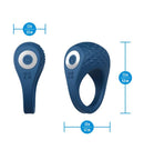 Performance Plus Dual Flex Pro Vibrating Cock Ring Blue dimensions showing the flexible body-safe silicone design.