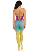 Leg Avenue Ombre Footless Bodystocking One Size Ocean featuring a seamless ombre design and bold cut-outs.