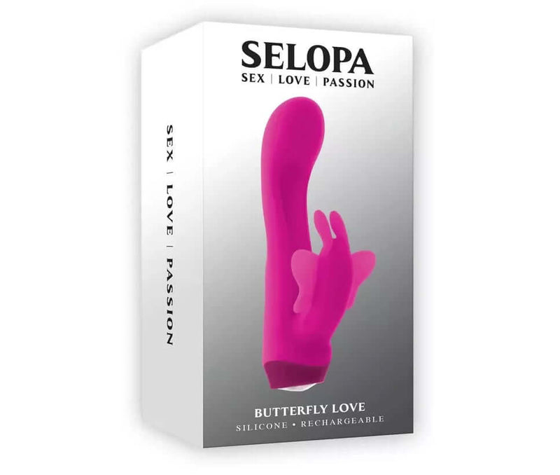 Selopa Butterfly Love vibrator with curved shaft on product packaging