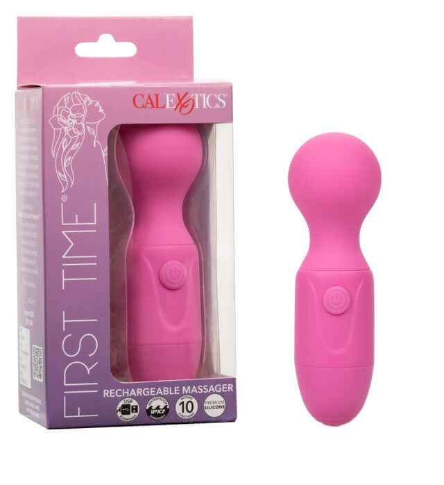 First Time® Rechargeable Massager - 10 functions, flexible neck, waterproof, with packaging.