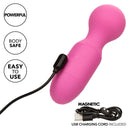 First Time® Rechargeable Massager with flexible neck, magnetic USB charging cord, and labels for powerful, body safe, and easy to use features.