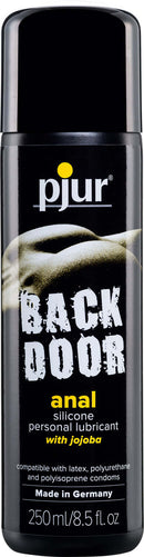 Pjur Backdoor Anal Silicone Lubricant 8.5 Oz bottle featuring a sleek design, ideal for enhancing intimate experiences.