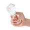 Hand holding Gläs 5 Inch Glass Fist Butt Plug with realistic hand texture and tapered base for secure anal play.