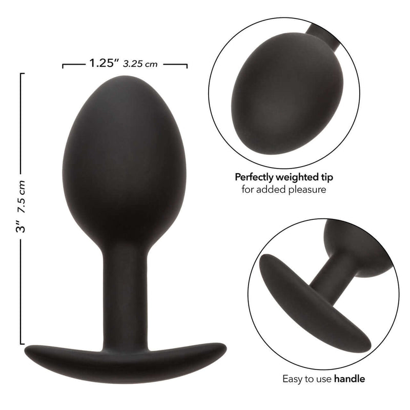 Weighted Silicone Plug with ergonomic design and body-safe material featuring a 0.57 oz. weighted ball, 3” length and 1.25” diameter.