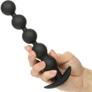 A hand holding Rechargeable Power Balls Silicone Anal Beads Black, featuring a graduated design and smooth silicone finish.