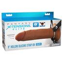 Fantasy X-Tensions Elite 8-inch Silicone Hollow Strap-On in Brown packaging, featuring dual density and comfort design.