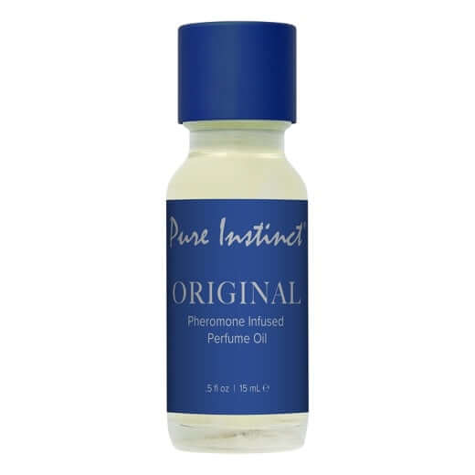 Pure Instinct Pheromone Infused Eau de Parfum Original .5 fl oz / 15 ml bottle with blue cap and label