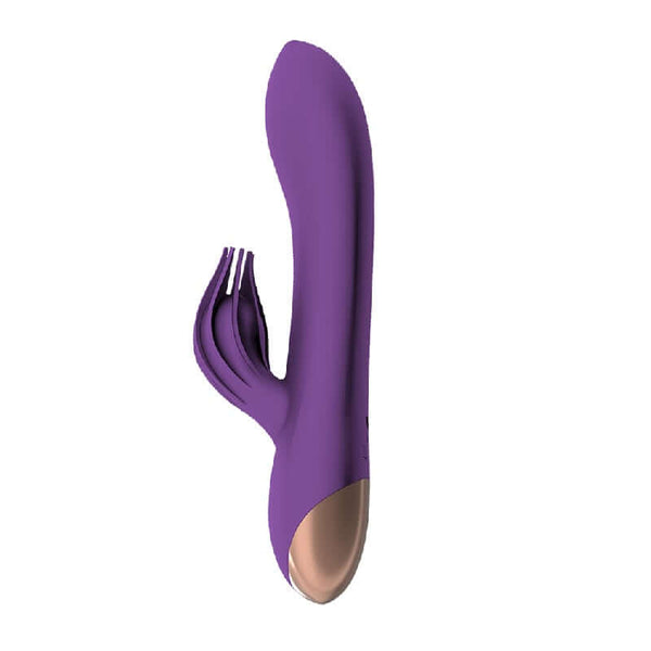 Purple dual stimulation rabbit vibe with soft ears and wavy shaft, designed for maximum pleasure and 10 customizable settings.