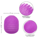 Pop Sock!™ Textured Purple Stroker with dual-texture design showing interior patterns and dimensions for versatile pleasure experience