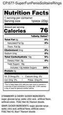 Nutrition Facts for Amazing Penis Solitaire Candy Rings 30 Piece Display, showing calories and ingredients information.