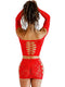 Dream Lace Sleeve Skirt Set in red, featuring a backless design and intricate lace detailing for a daring lingerie look.