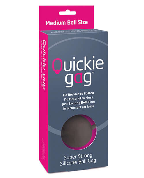 Packaging of Quickie Ball Gag Medium Black by Creative Conceptions, featuring a super strong silicone ball gag for comfortable bondage play.