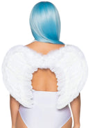 Leg Avenue Marabou Trimmed Feather Angel Wings White displayed from the back with fluffy silhouette on a model.
