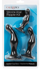 CalExotics Silicone Anal Ripple Plug Kit Black featuring three graduated plugs with suction cup bases