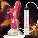 Creature Cocks Resurrector Phoenix Squirting Silicone Dildo with a pump, against a mythical background.