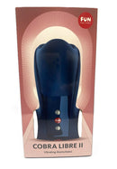 Fun Factory Cobra Libre II Vibrating Masturbator Night Blue packaging on display.