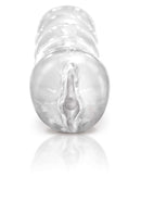 PDX Extreme Clear Leader Snatch Stroker compact see-through male masturbator for visual engagement and firm sensation.