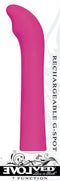 Rechargeable pink 5-inch G-spot vibrator with gently curved tip and seven functions for targeted stimulation and discreet pleasure.