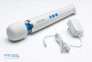 Magic Wand Rechargeable HV-270 Multispeed Massager with power adapter and cord on a white background.